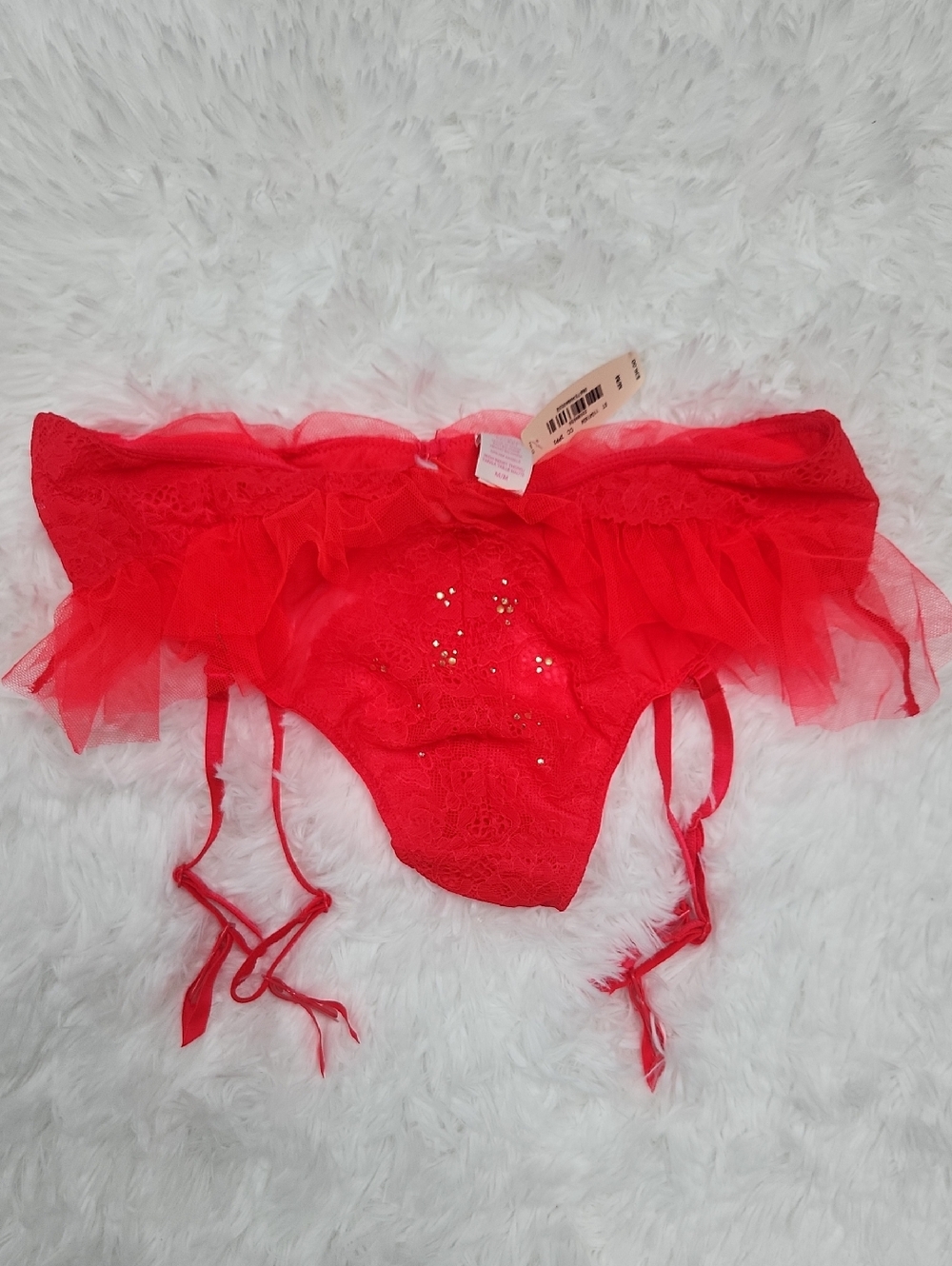 Victoria's Secret Red Lace Garter Thong with Sequins